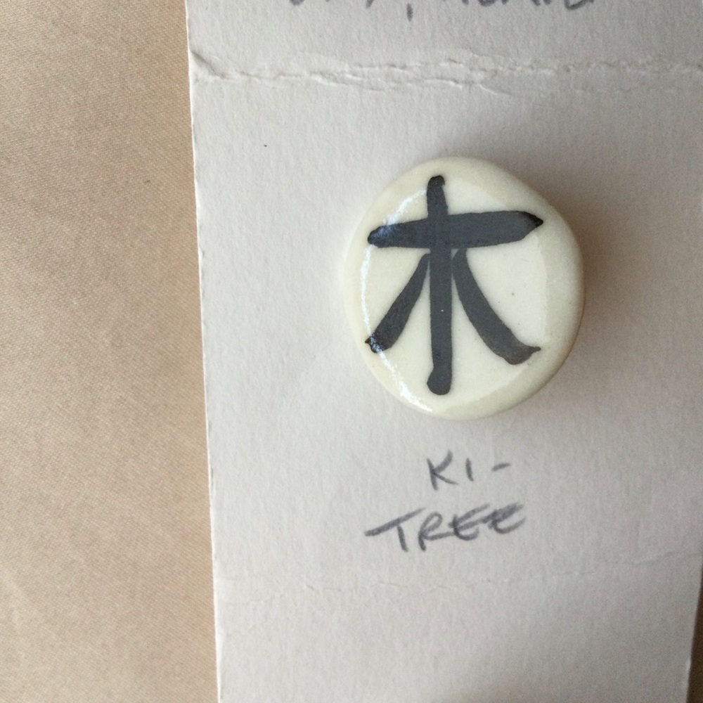 Handmade Pottery Buttons Japanese Kanji Words Nature Theme - Picture 8 of 12